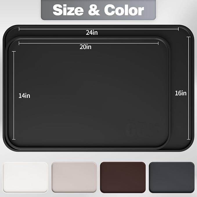 Silicone Dog & Cat Food Mat with Raised Edge, 24"x16" Extra Thick Waterproof Non-Slip Pet Feeding for Food and Water Bowls, Spill Proof Mat to Protect Floors, BPA Free Dishwasher-Safe,Black