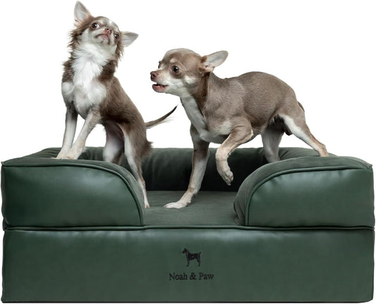 NOAH & PAW Dog Bed, 28x23x11 Inch, Orthopedic Dog Beds for Medium Size Pets, Eggshell Memory Foam Infused with Cooling Gel, Inner Cover, Water Resistant, Machine Washable (Faux Leather)