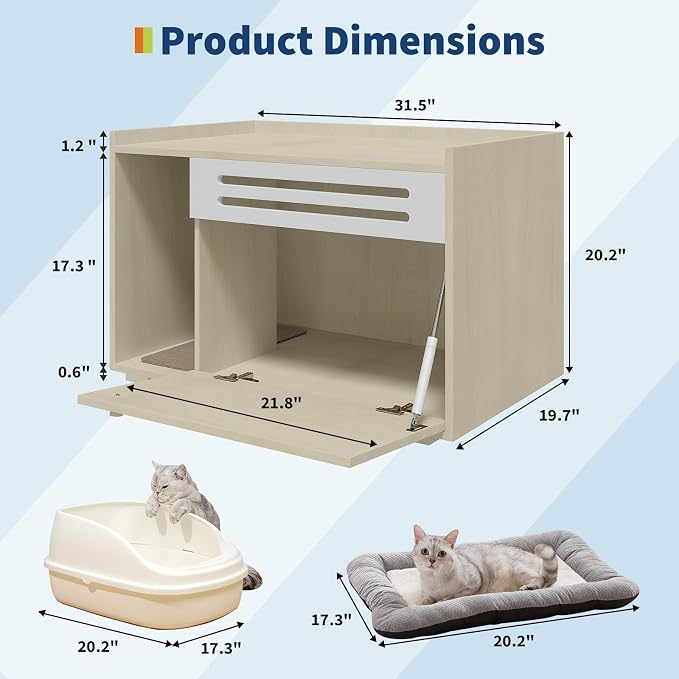 GarveeLife Cat Litter Box Enclosure Furniture Hidden Litter Box Cabinet Indoor Cat Washroom Pet House Dog Proof Hideaway Kitty Flip-down Opening Litter Box Enclosure - Wood Color