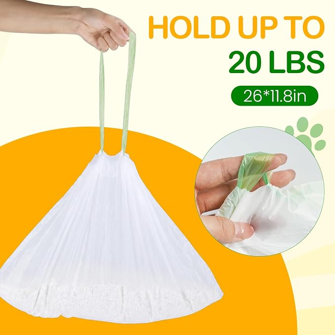 160 Count Drawstring Cat Litter Box Liners, Durable Cat Litter Bags Compatible with Cumrige & Fsitego & Fumoi & ZeaCotio Self-Cleaning Litter Box, 26"x11.8"