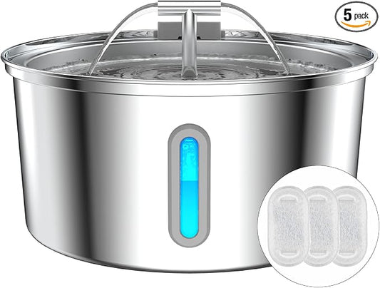 Lawfery Cat Water Fountain Stainless Steel, 0.8gal/108oz Automatic Cat Drinking Fountain with 3 Filters, Pet Water Dispenser with Quiet Pump, Suitable for Cats, Dogs and Multi-pet households