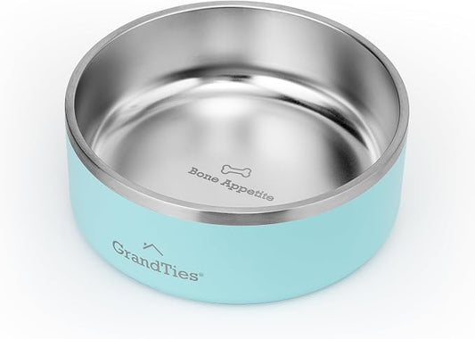 GrandTies Stainless Steel Dog Bowl | Engraved Reusable BPA-Free Insulated Cat & Dog Bowls | Large Heavy Duty Non Skid Spill Proof Bowl | Outdoor Dog Water Bowl (42oz, Powder Green)