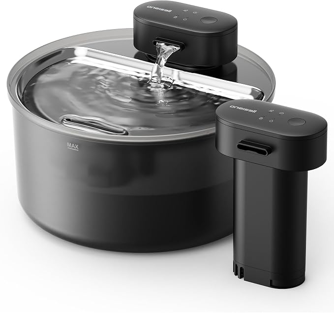 108oz/3.2L Wireless Cat Water Fountain, Dual Water Pumps (1 for Daily Use, 1 as Backup), Replaceable Rechargeable Battery Module