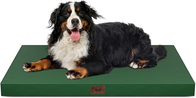 Outdoor All Weather Dog Bed, XXL Waterproof Orthopedic Egg Crate Foam Pet Mat with Removable Washable Oxford Cooling Cover for Large Dogs, 47x29 Inch, Dark Green