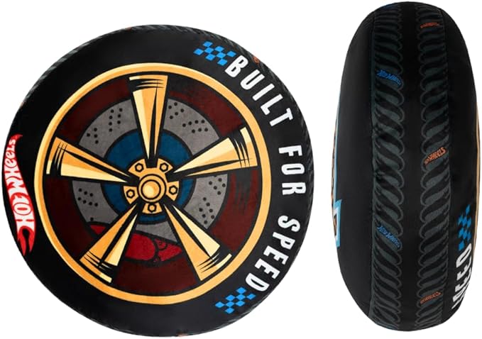 Hot Wheels Racing Tire Plush Decorative Pillow – Kids Bedroom Decor Cushion, 14 inch, (Officially Licensed Product) By Franco
