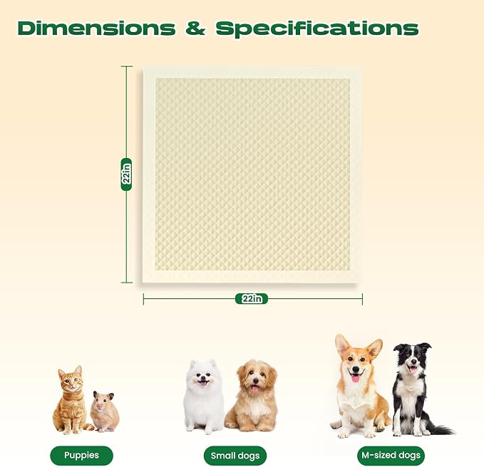 Puppy Pads 100 Count Small 22x22in Bamboo Training Pads Deodorizing Leakproof Quick Drying Dog Pee Pads Super Absorbent Disposable Pee Pads for Dogs Puppies, Doggie, Cats, Rabbits