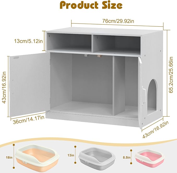Hidden Cat Litter Cabinet,Ultra-Large Wooden Enclosed Litter Box Fumiture 2-Door Storage Cabinet 2 Open Drawers 1Air Vents Cat Litter Furniture Fit Most of Litter Box.(Whits, No Drawers)