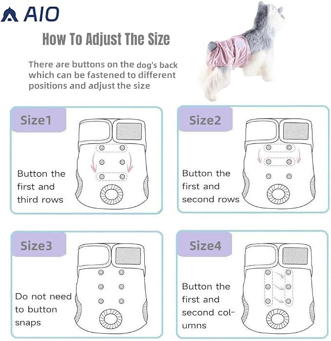 AIO Dog Diapers Female(3 Pack), Small Medium Large Highly Absorbent Wraps Reusable Dog Diapers Female