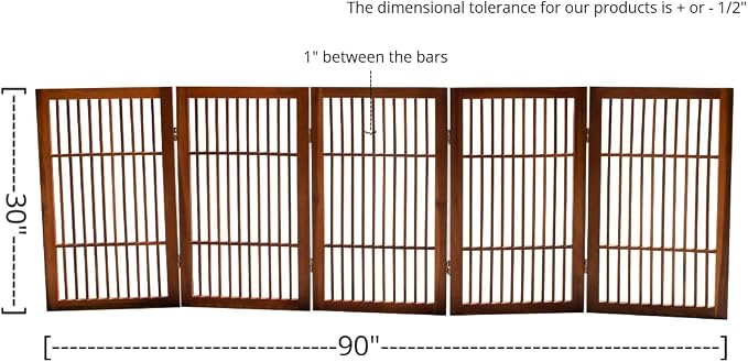 Urnporium Pet Dog Gate Freestanding, Strong Durable Folding Wooden Fence, Portable Acacia Hardwood Safety Barrier for Indoor & Outdoor Use (Brown Pet Gate, 5 Panel 30" Tall)