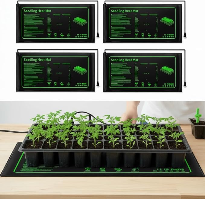4 Pack Seedling Heat Mat for Plants Seed Starting, Waterproof 10"x 20" Warming Mat Plant Heating Pad for Seed Germination, Indoor Growing, Hydroponic, Greenhouse