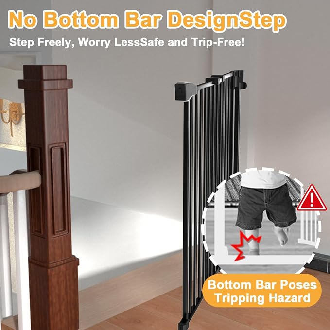 DEARBB 29.5-43.3" No Bottom Bar Baby Gate Large Walk Thru Door Auto Close Safety Wall Mount Metal Dog Gate Stairs House and Doorways Elders and Pets-Black (Black, 29.5-43.3" W x 29.5" H)