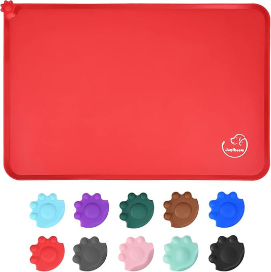 Silicone Waterproof Dog Cat Pet Feeding Mats, Non Slip, Easy Clean Pet Dog Cat Bowl Mats Placemat (18.5" x 11.5") Red