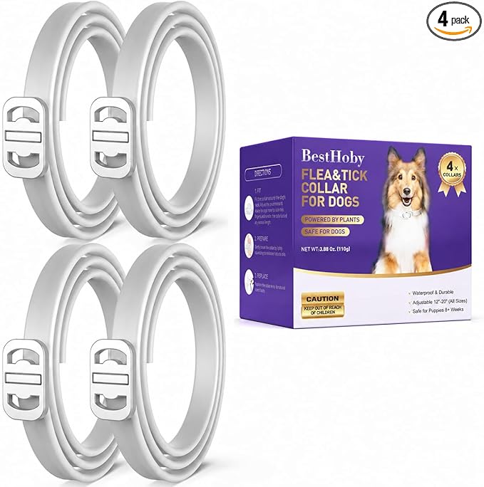 Flea and Tick Collar for Dogs 4 Packs,Dog Collars with Natural Essential Oils,Waterproof, Adjustable for Small Medium Large Dogs,Safe for Puppies (Gray)