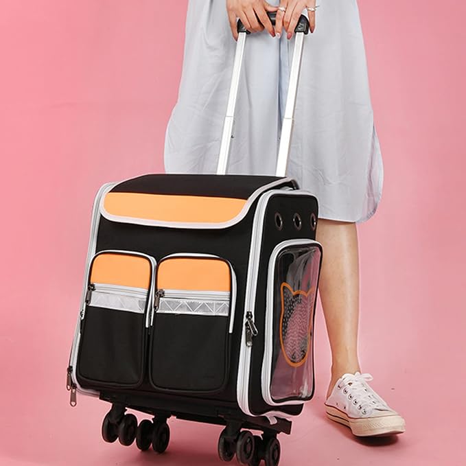 Pet Carrier Trolley Wheels for Dogs Cats,Foldable Soft-Sided Pet Travel Rolling Carrier Bag with Removable Wheels Telescopic Handle for Carrying Dogs, Cats, Pets and Accessories
