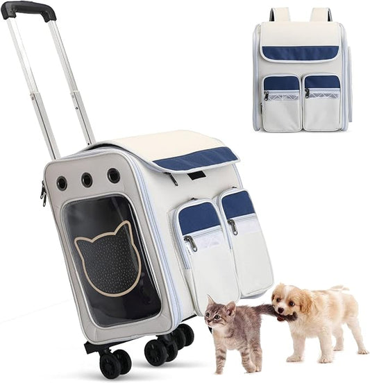 Pet Carrier Trolley Wheels for Dogs Cats,Foldable Soft-Sided Pet Travel Rolling Carrier Bag with Removable Wheels Telescopic Handle for Carrying Dogs, Cats, Pets and Accessories