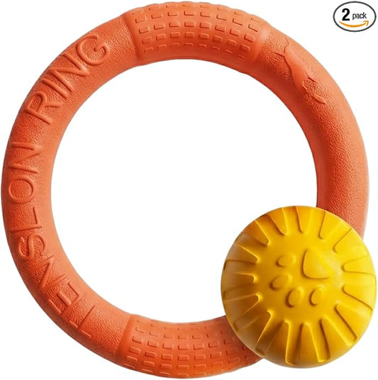 Floating Ring & Ball Combo Set, 2 Pack EVA Water Fetch Toys for Dogs, Durable Chew Tug Toy for Small Medium Large Dogs, Pool Beach Interactive Play (Orange, Small)