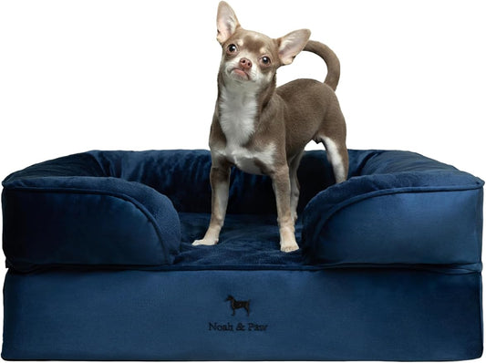 NOAH & PAW Dog Bed, 28x23x11 Inch, Orthopedic Dog Beds for Medium Size Pets, Eggshell Memory Foam Infused with Cooling Gel, Inner Cover, Water Resistant, Machine Washable (Velvet Sofa Collection)