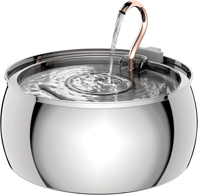 Tomxcute Stainless Steel Cat Water Fountain, Swan Neck Multi-Pet Dispenser | 304 Stainless Steel, Copper Plated Spout, 135oz Capacity, Ultra-Quiet Pump, Quadruple Filter, Dishwasher Safe Tank