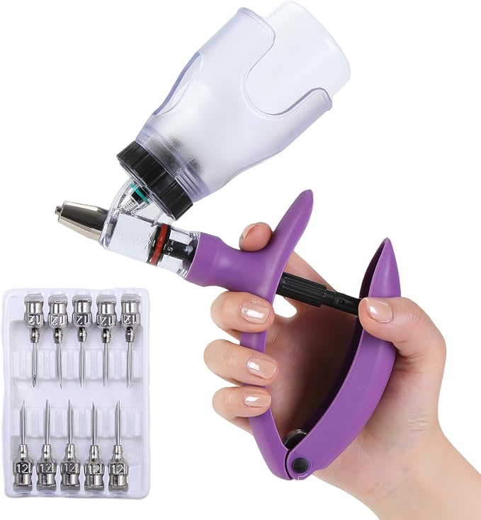 5ML Livestock Syringes, Automatic Self Refill Syringe Continuous Repeating Adjustable Bottle Attachment Livestock Animal Injection Gun with 10 Needles, for Chicken, Duck, Pig, Sheep, Cow Poultry