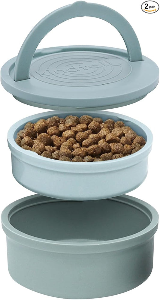 KindTail Dog Travel Bowls - Set of 2 Portable Pet Food & Water Dishes with Lid & Handle - Each Nesting Container Includes a Non-Slip Silicone Base - Microwave & Dishwasher Safe - BPA & Toxin-Free