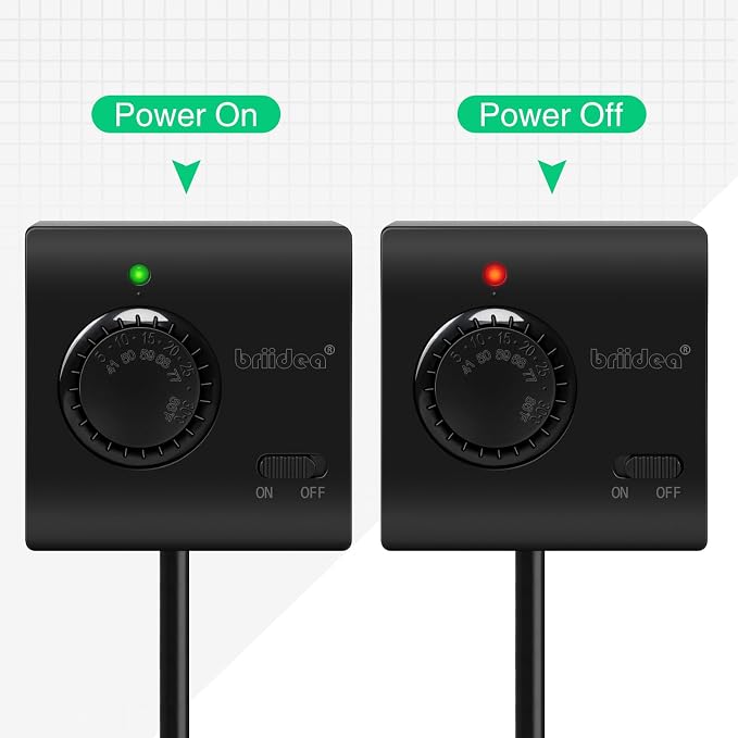 Adjustable Thermostat, Briidea Plug in Heating & Cooling Thermostat with LED Indicator, Compatible with Space Heater, Window Air Conditioners, Fans, Ideal for Household, Reptile, Greenhouse, Black