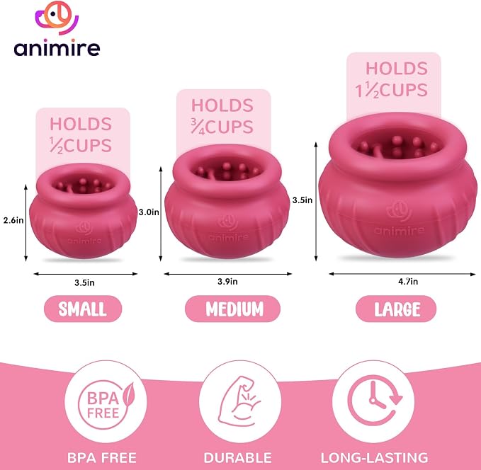 Wobbly Dog Enrichment Lick Toy, Stuffable Frozen Lick Bowl to Keep Dogs Busy, Long-Lasting Interactive Treat Dispensing Dog Toy, Silicone Fetch Catch Chew Toy(Rose,M)