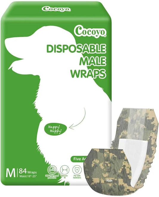 COCOYO Disposable Male Dog Wraps, Medium Size, 84 Count, Super Absorbent, Breathable, Wetness Indicator