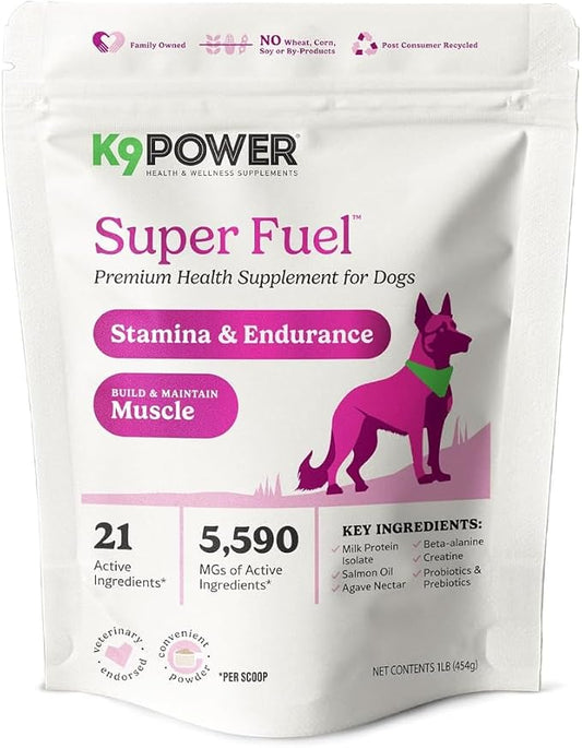 K9Power Super Fuel – Muscle Builder for Working, Performance & Sporting Dogs – Boost Stamina, Recovery & Joint Support – Milk Protein Isolate, Creatine, Salmon Oil, Chondroitin, Probiotic, Kelp & more