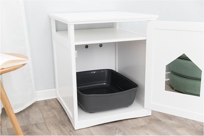 Trixie Furniture Litter Box Enclosure (White) Hidden Litter Box for Cats with Shelf, Classic Style, Big Front Door for Easy Cleaning, Large Hole for Convenient Entry, Use As Side Table or Nightstand