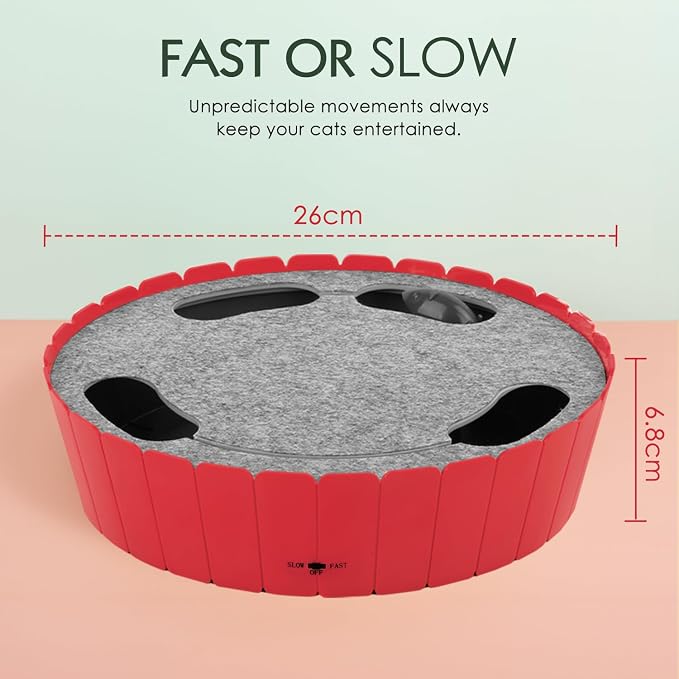 Pawaboo Interactive Cat Toy with Running Mouse, Electronic Motion Cat Toy Automatic Teaser for Indoor Cats, Pop and Play Hide Seek Cats Toys Hunting Mouse for Pet Kitten Play Fun Exercise, Red