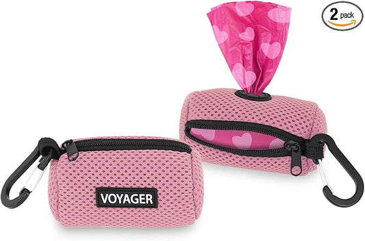 Best Pet Supplies 2-Pack Dog Poop Bag Holder Leash Attachment, Color, Reusable Mesh Dispenser Pouch for Travel, Walking, Park, and Outdoor Use, Soft and Durable with Clip-On - Mesh Pink