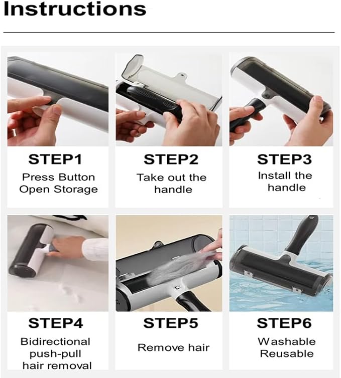 Pet Hair Remover Tool, Reusable Lint Roller Brush for Cat and Dog Hair and Fur Remover from Sofa, Couch, Furniture, Carpet, Bedding, Clothes and Car Seat. Waterproof, Portable and Easy to Clean-Black