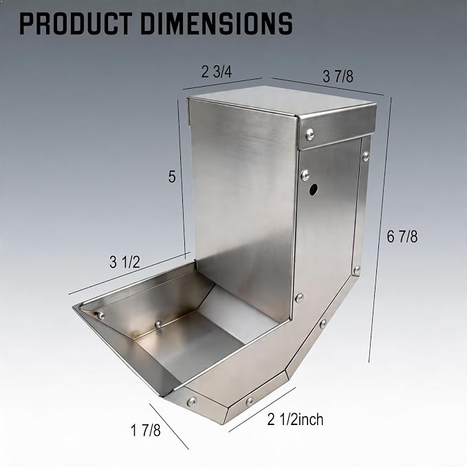 Rabbit Feeder - Small Animal Stainless Steel Gravity Feeding Trough with Lid, Outdoor Durable Cage Feeder Holds Several Days' Food (4 Inch/1.5Lbs)