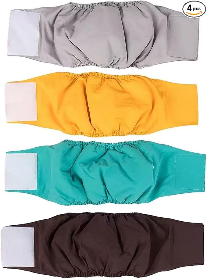 4 Pack Washable Male Dog Diapers Reusable Belly Bands - Quick-Absorbing, Leakproof, Outdoor Training & Senior Dogs | Fits Small, Medium, Large Breeds(M)