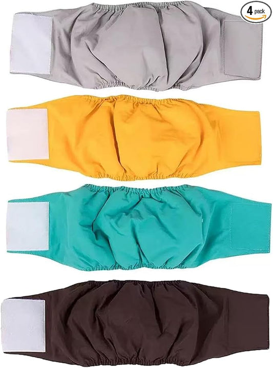 4 Pack Washable Male Dog Diapers Reusable Belly Bands - Quick-Absorbing, Leakproof, Outdoor Training & Senior Dogs | Fits Small, Medium, Large Breeds(L)