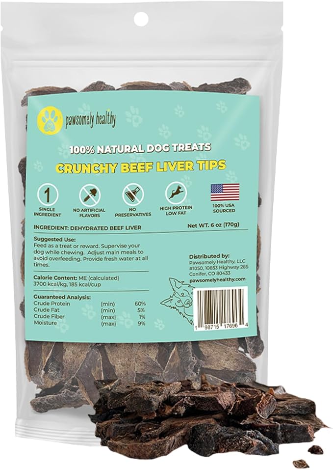Pawsomely Healthy Beef Liver Dog Treats – 100% Single Ingredient Air-Dried Training Rewards & Meal Topper – No Fillers or Additives, Grain-Free – for Picky Eaters – Made in USA, 6 oz