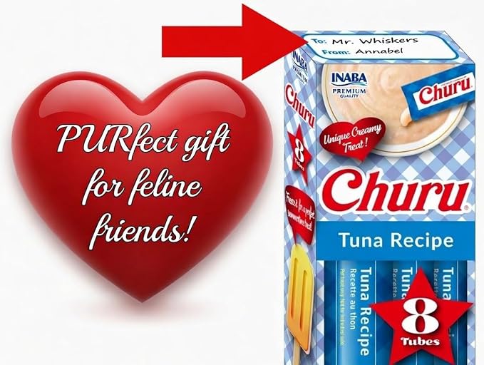 INABA Churu Lickable Purée Natural Cat Treats Gift Box - Salmon Recipe, 32 Tubes Case of 128 Tubes (16 Gift Boxes of 8 Tubes Each)