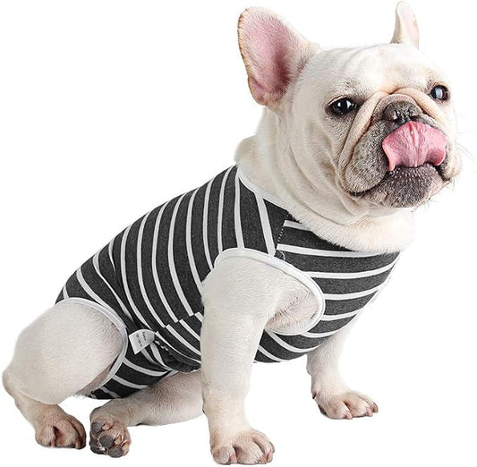 Etdane Dog Diapers Sanitary Panties Physiological Period Shirts Surgical Recovery Suits for Male and Female Dogs White Stripe Large