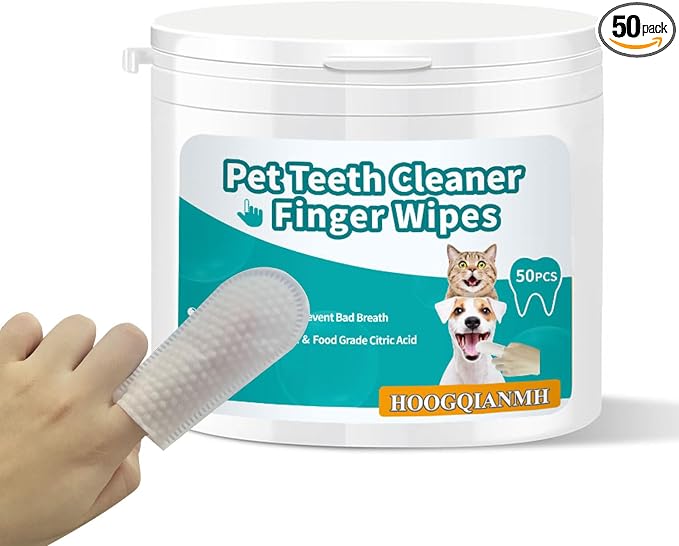 Pet Dental Finger Wipes for Dogs & Cats | Teeth Cleaning Wipes with Natural Formula | Remove Plaque & Tartar | Fresh Breath, Safe & Gentle (50 Count)