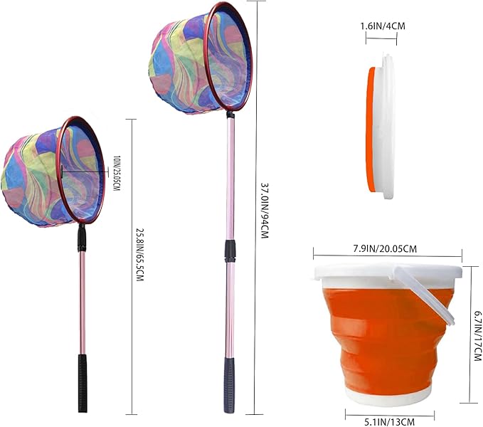 Fishing Nets with Bucket Fishing Retractable Landing Net Lightweight Aluminum Pole with Non-Slip Handle for Catch and Release and Release Frogs Butterfly Youth Outdoor