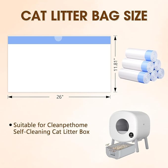 120 Count Litter Box Liners for ZeaCotio and Fsitego Self Cleaning Box, Extra Thick Heavy Duty Cat Bags Replacement, 3-4 Gallons Capacity