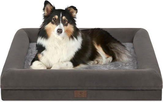 Medium Orthopedic Dog Beds, Large Waterproof Dog Bed with Removable Cover, 4-Sides Bolster Support Pet Soft Sofa, Washable Pet Beds for Large Dogs, Olive Green