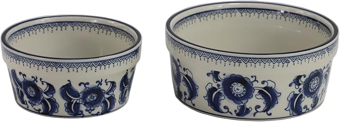 Handpainted Blue & White Porcelaine Large 45OZ Dog Bowls, Non Slip Heavy Ceramic Dog Pets Feeding Wet or Dry Food and Water Bowls Dish -7.5"