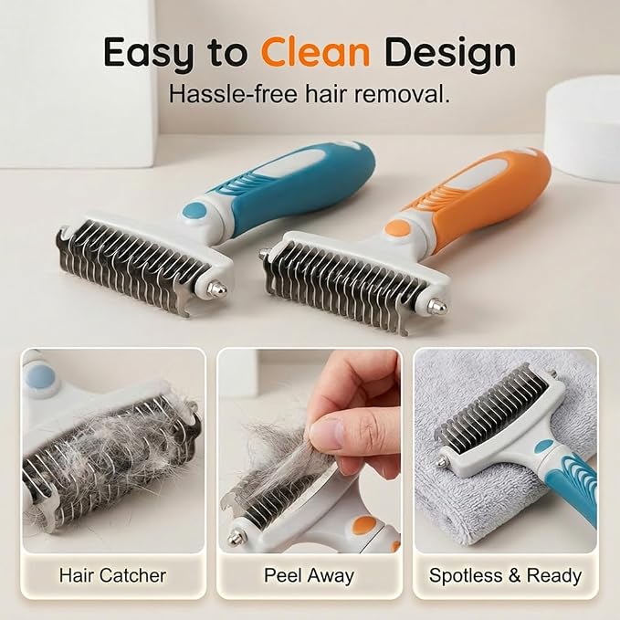 Pet Pro Grooming Tool, Deshedding Dog Brush, Double Sided Deshedding Brush for Dogs & Cats, Undercoat Rake and Dematting Comb for Removing Loose Hair (Green)