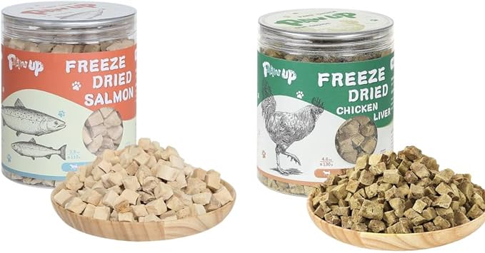 PAWUP Freeze Dried Salmon Cat Treats, Freeze Dried Chicken Liver Pet Treats, High Protein Freeze-Dried Pet Food for Dogs, Cats