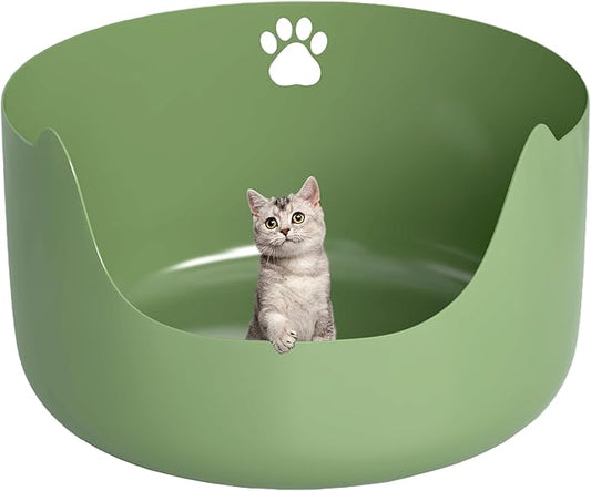 High Sides Low Entry Large Litter Pan (21.6x21.6x13.1 Inches), All-in-One Easy to Clean Plastic Litter Box for Kittens, Elderly & Large Cats, Doubles as Stylish Cat Bed, Green