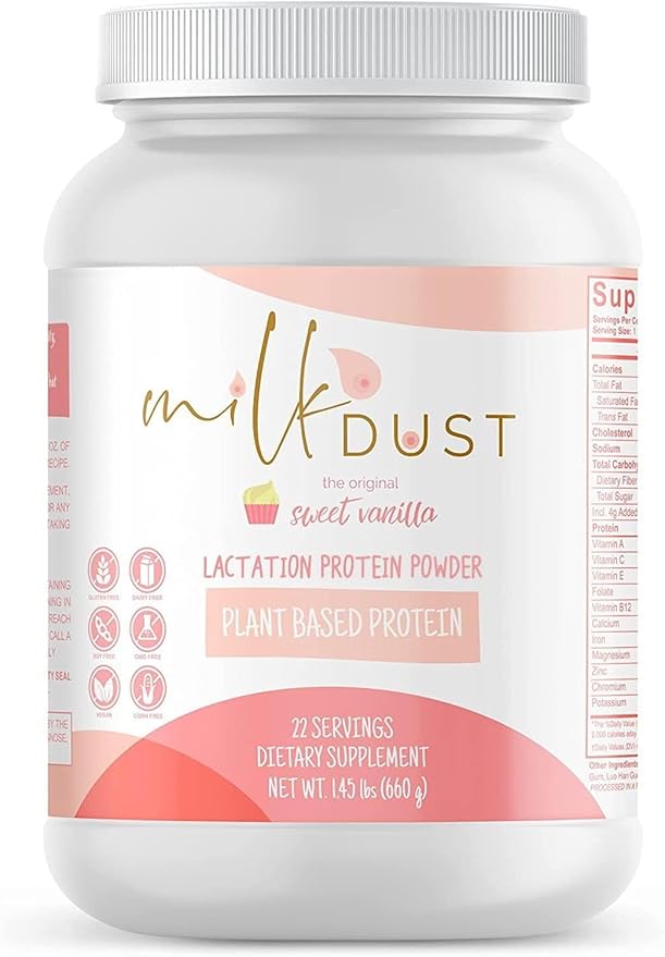 Milk Dust Lactation Protein Powder for Breastfeeding Moms, 16g Protein, Vegan Pea Protein, Dairy-Free, Supports Milk Supply & Energy, Vanilla, 660g, 22 Servings