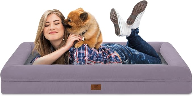 Yiruk Jumbo Dog Bed for Extra Large Dogs, XXL Waterproof Dog Bed with Removable Washable Cover, 4-Sides Bolster Support Pet Couch Sofa with Non-Slip Bottom, Light Purple