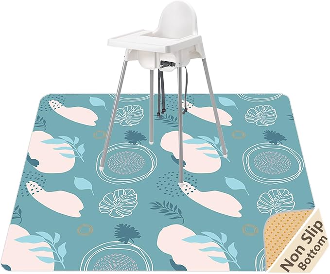 Splat Mat for Under High Chair/Arts/Crafts, WOMUMON Washable Spill Mat Waterproof Anti-Slip Floor Protector Splash Mat, Messy Mat and Table Cloth