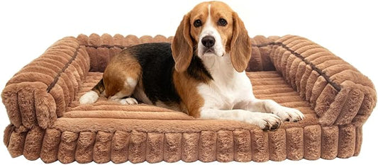 Waterproof Orthopedic Dog Bed for Medium Dogs, Medium Non-Slip Pet Beds with Sides, Egg-Crate Memory Foam Dog Couch for Crate Removable Washable Cover, Brown